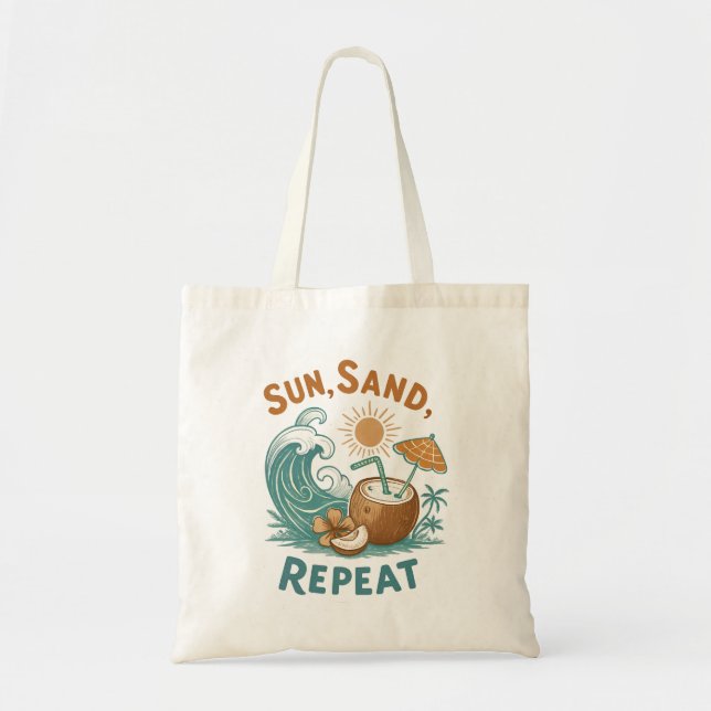 Bolsa Tote Saco de Tote "Sol, Areia, Repetir" (Frente)