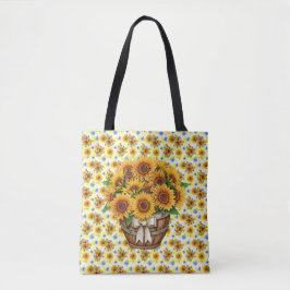 Bolsa Tote Saco de Totens Cheio de Girassóis