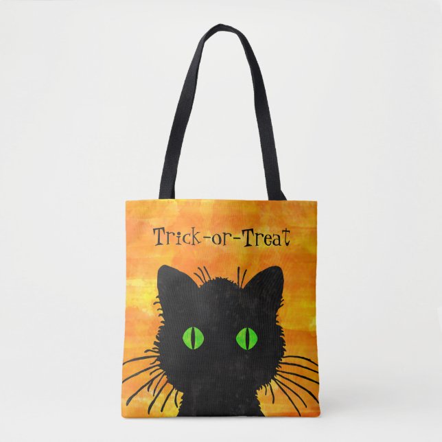 Bolsa Tote Saco de Trick-A-Boo Preto de Gato Laranja de Gato  (Frente)