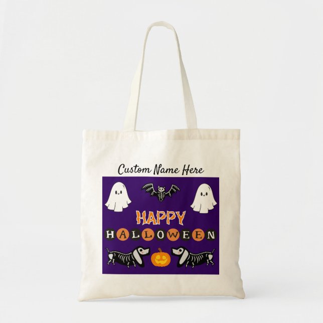 Bolsa Tote Saco do Cachorro do Halloween - Personalizar (Frente)