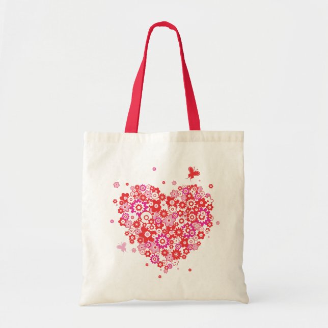 Bolsa Tote Saco do coração 1 da flor (Frente)