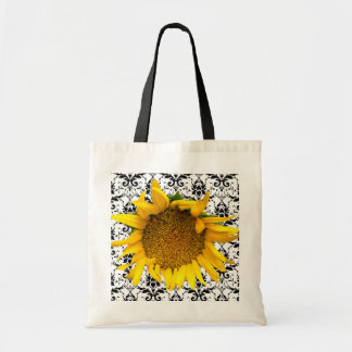 Bolsa Tote Saco do damasco do girassol com preto