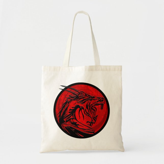 Bolsa Tote Saco do dragão preto vermelho (Frente)