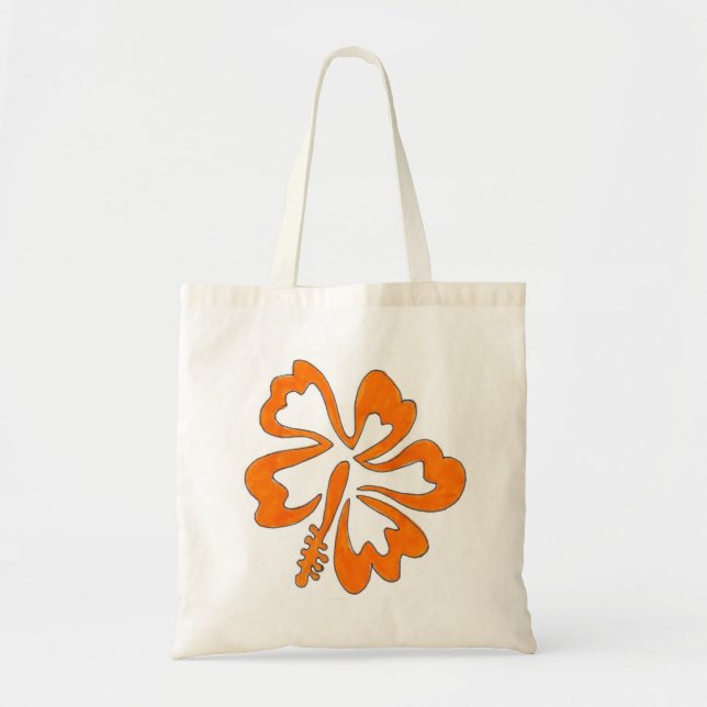 Bolsa Tote Saco do Flor do Hibisco Tropical - Laranja (Frente)