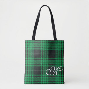 Bolsa Tote Saco do Monograma da Xadrez Verde