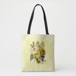 Bolsa Tote Saco do Ombro Floral Dourado Amarelo Verde