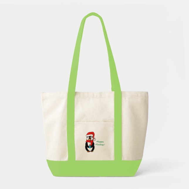 Bolsa Tote Saco do pinguim do Natal (Frente)