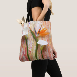 Bolsa Tote Saco do Toque de Flor Laranja e Branco