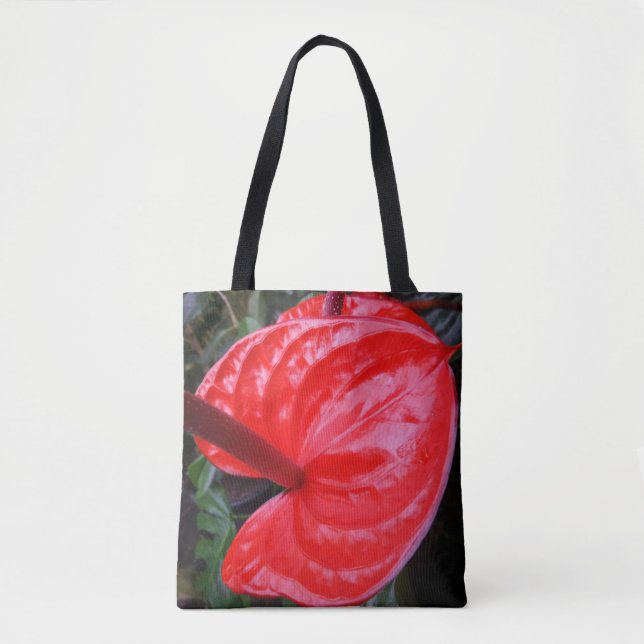 Bolsa Tote Saco do Toque de Flor Vermelho (Frente)