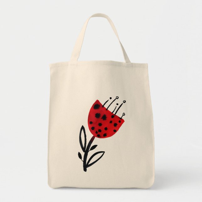 Bolsa Tote Saco do Toque de Flor Vermelho Negrito (Frente)
