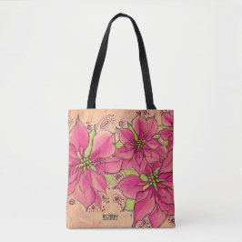 Bolsa Tote Saco do Toque de Poinsettias Rosa