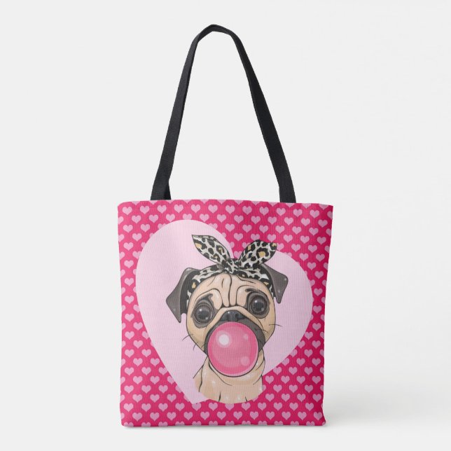 Bolsa Tote Saco do Toque de Pug Cute (Verso)