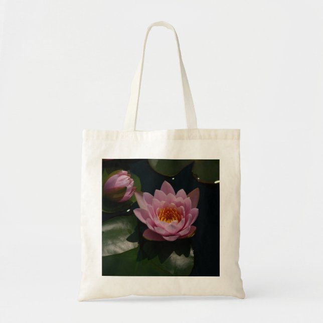 Bolsa Tote Saco do Toque Waterlily do Lotus Rosa (Frente)