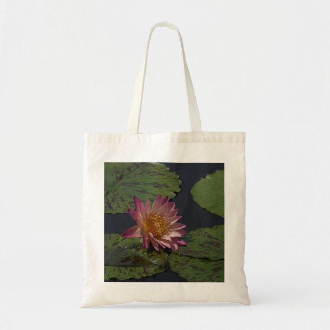 Bolsa Tote Saco do Toque Waterlily do Lotus Rosa (Frente)