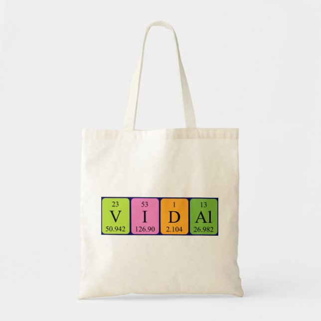 Bolsa Tote Saco do tote do nome da mesa periódica vidal (Frente)