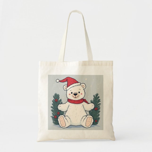 Bolsa Tote Saco do Urso Branco de Natal (Frente)
