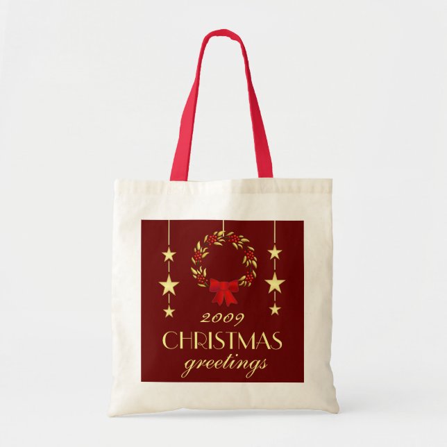 Bolsa Tote Saco elegante do presente do Natal - vermelho e (Frente)