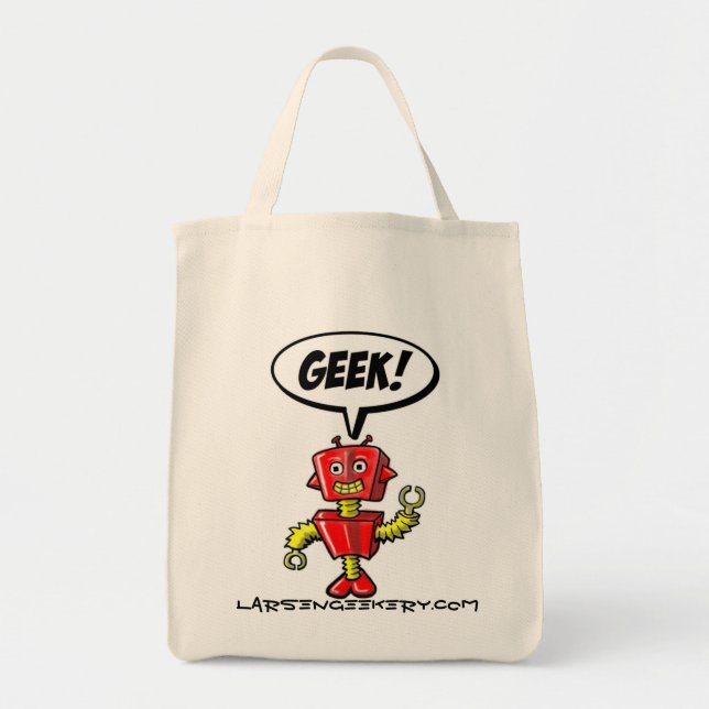 Bolsa Tote Saco feliz do geek do robô (Frente)