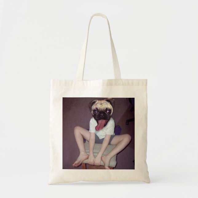 Bolsa Tote Saco feliz do miúdo do Pug (Frente)