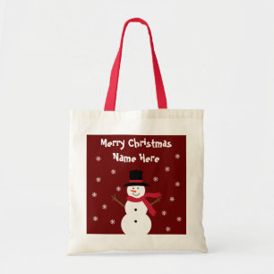 Bolsa Tote Saco feliz do presente do Natal do boneco de neve