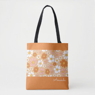 Bolsa Tote Saco Floral Branco e Laranja