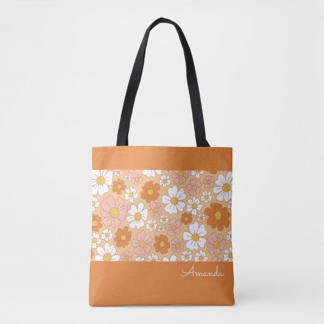 Bolsa Tote Saco Floral Branco e Laranja (Frente)