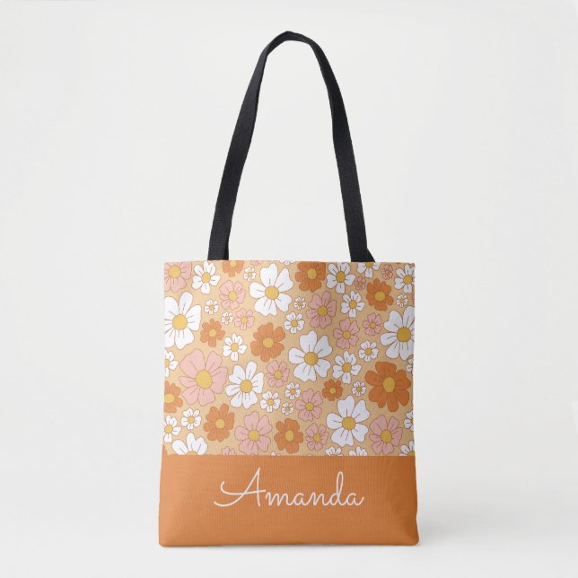 Bolsa Tote Saco Floral Branco e Laranja (Frente)