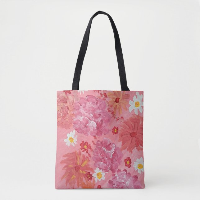 Bolsa Tote Saco Floral de Toques Rosa sunset (Frente)