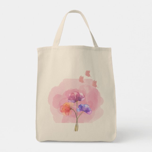 Bolsa Tote Saco Floral de Tota Rosa com Borboletas - Eleg (Verso)