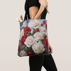 Bolsa Tote Saco Floral de Tota Vermelho e Rosa Branco, com Do