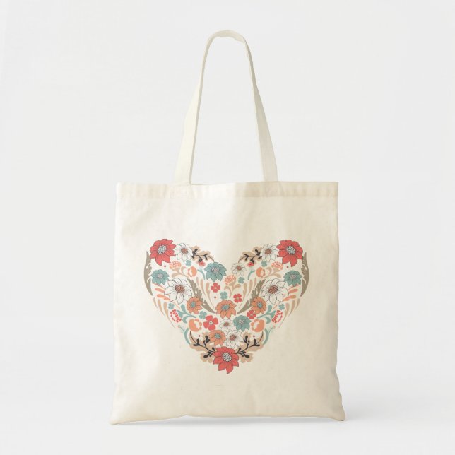 Bolsa Tote Saco floral do coração (Frente)
