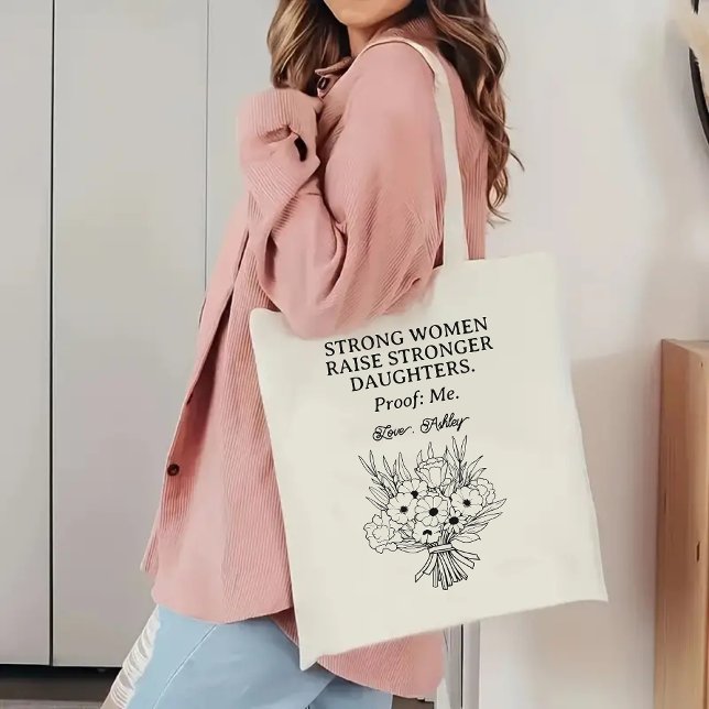 Bolsa Tote Saco Floral Personalizado para a Mãe, Presente par (personalized tote bag, strong women quote bag, mama tote bag, mom gift, mother’s day tote, floral)