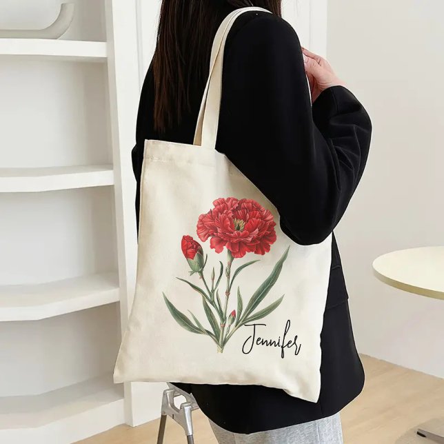 Bolsa Tote Saco Floral Personalizado para o Dia de Aniversári (carnations tote bag, personalized tote bag, floral tote bag, best mom ever gift, bridesmaid tote,)
