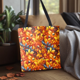 Bolsa Tote Saco Forest Wonder com Folhas de Outono em Destaqu