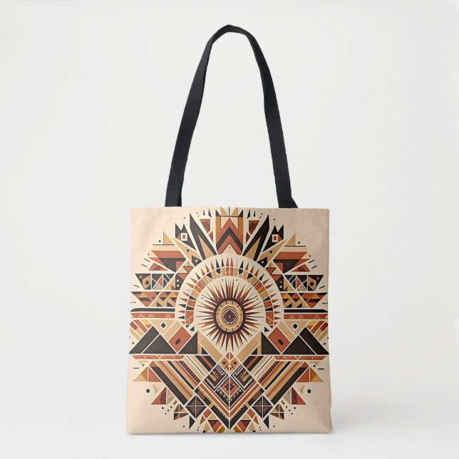 Bolsa Tote Saco Geométrico dos Toques de Sunburst Tribal (Frente)