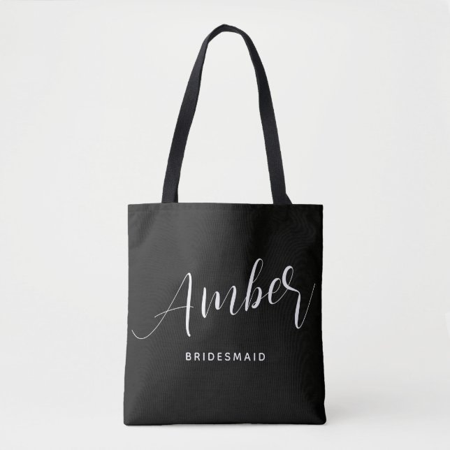 Bolsa Tote Saco Grande com Nome de Dama de Honra em Rótulo Mo (Frente)