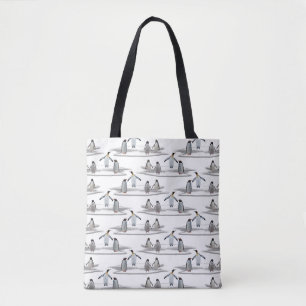 Bolsa Tote Saco Impresso com Festa de Pinguim no Iceberg