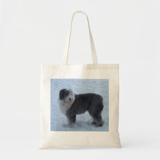 Bolsa Tote Saco inglês velho do Sheepdog - cão da neve! (Frente)