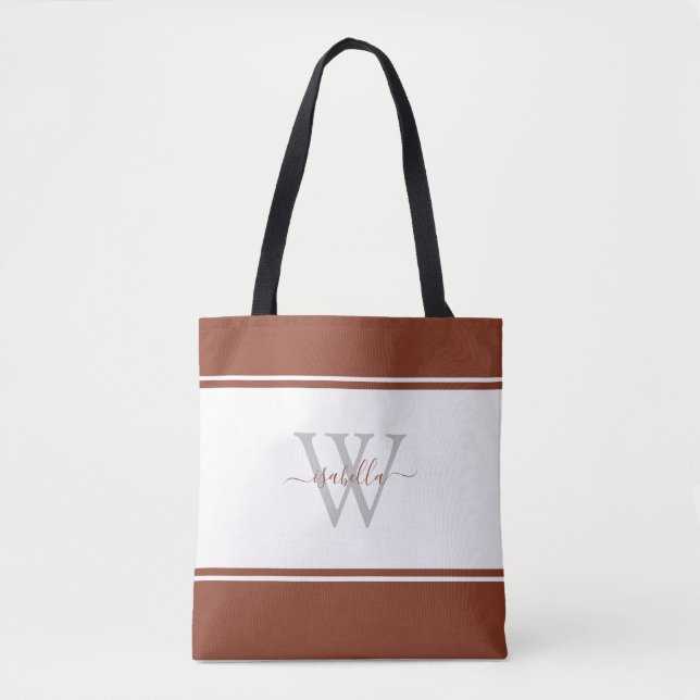 Bolsa Tote Saco inicial de torre de script monograma (Frente)