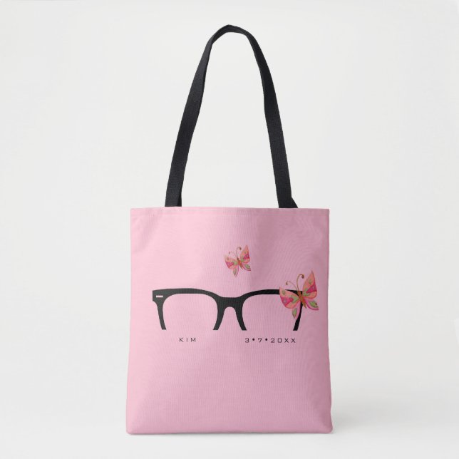 Bolsa Tote Saco Mínimo de Vidro de Borboleta Rosa (Frente)