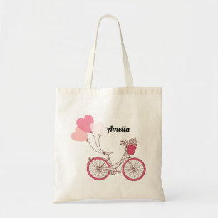Bolsa Tote Saco personalizado balões cor-de-rosa da biciclet