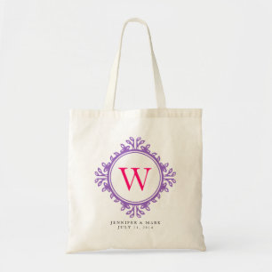 Bolsa Tote Saco personalizado com monograma roxo e coroa de f