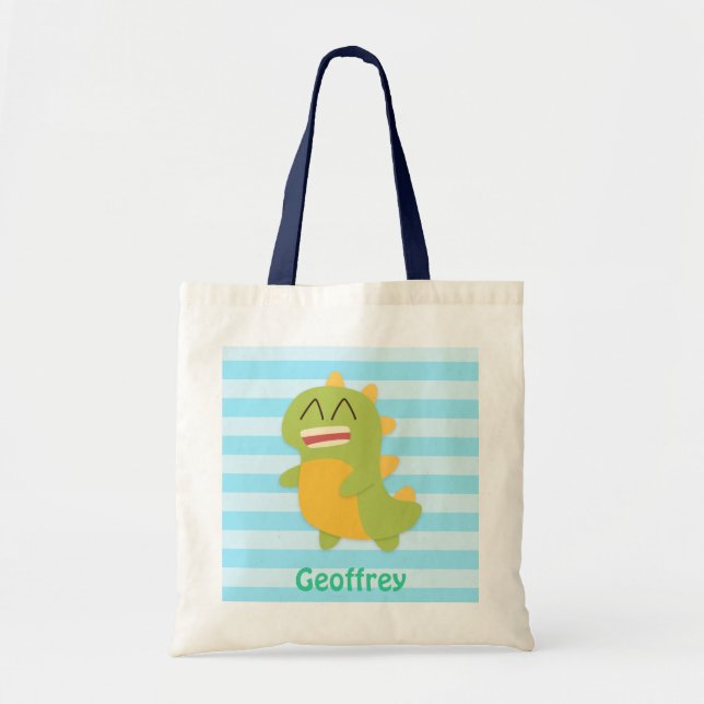 Bolsa Tote Saco Personalizado de Dinossauros Fofos e Felizes  (Frente)