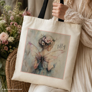Bolsa Tote Saco Personalizado de Fada para Menina das Flores 