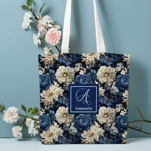 Bolsa Tote Saco Personalizado de Flores Azuis do Designer