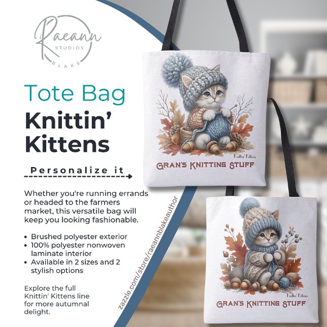 Bolsa Tote Saco Personalizado de Gatinhos de Tricô (Criador carregado)