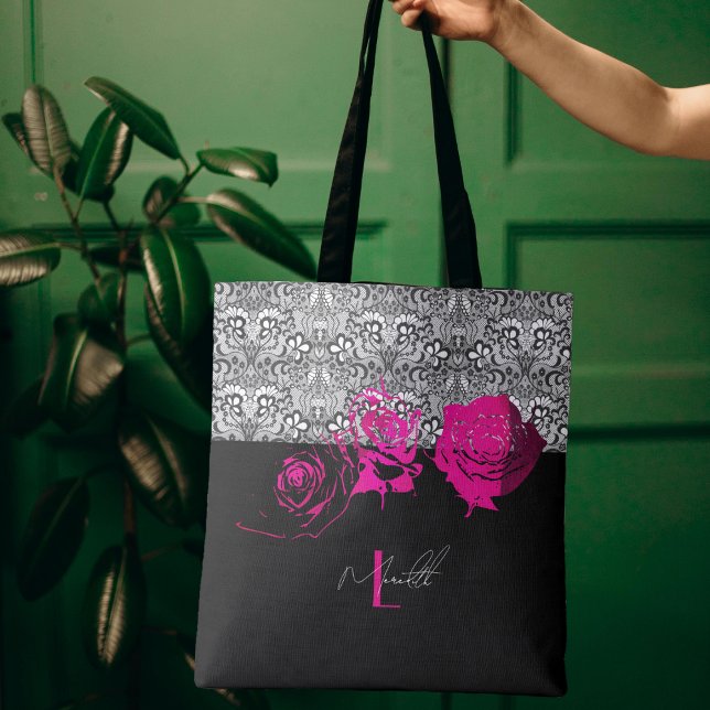 Bolsa Tote Saco Personalizado de Lace & Rosas Chic (Criador carregado)