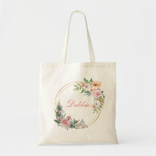 Bolsa Tote Saco Personalizado Floral Laranja Rosa Aquarela
