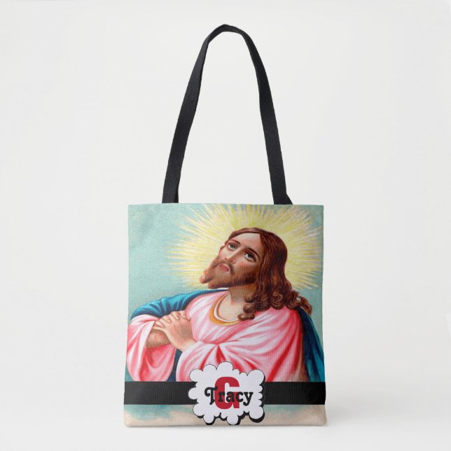 Bolsa Tote Saco praying dos monogramas de Jesus (Frente)