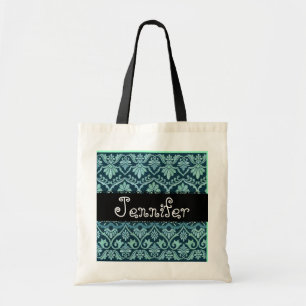 Bolsa Tote Saco preto branco azul da dama de honra do damasco